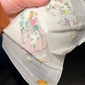 2 Vintage Swiss Lace Hand Embroidered Pastel Lady Floral Handkerchiefs Hankies